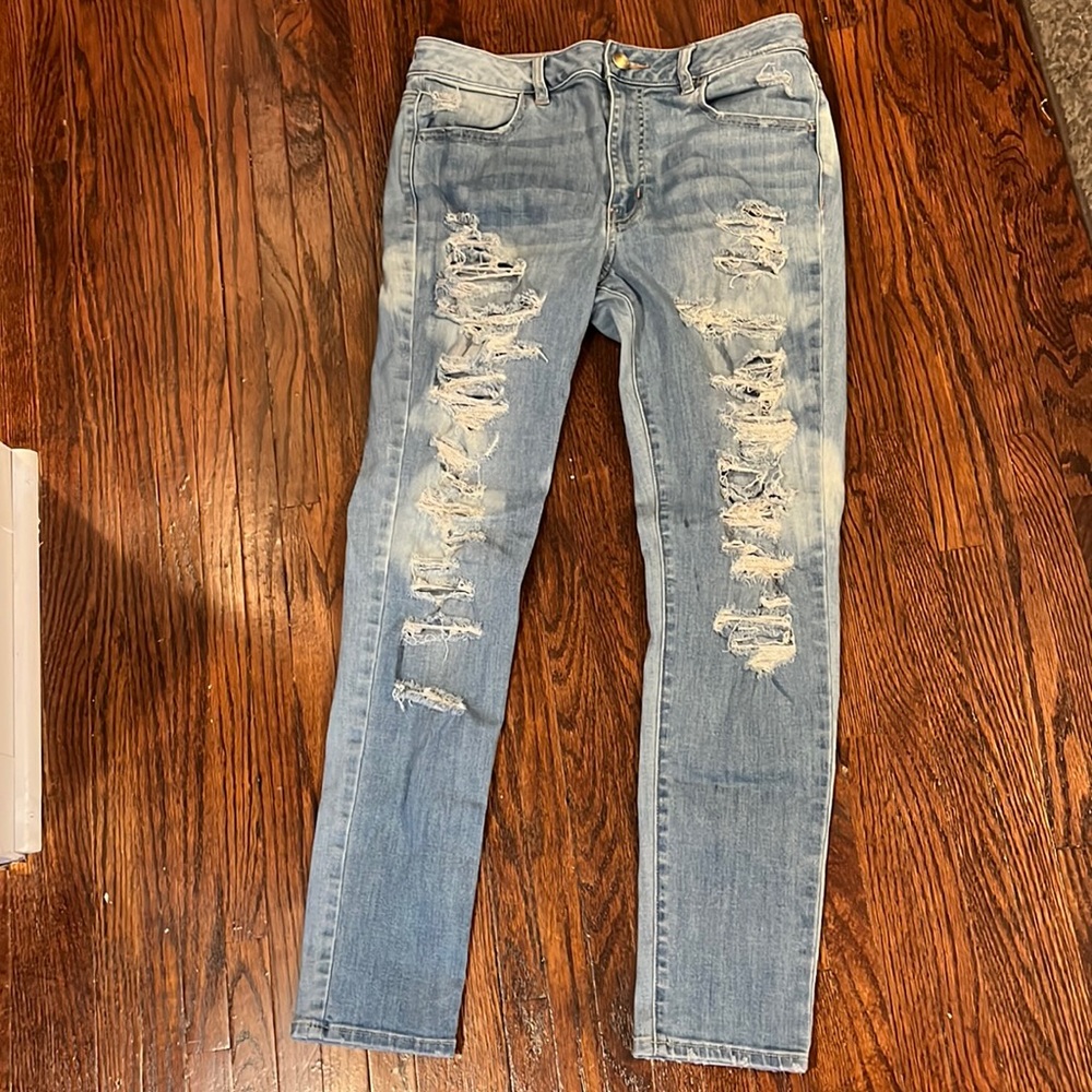 GUC American Eagle High Rise Jegging 10 12 distressed skinny denim jeans jegging